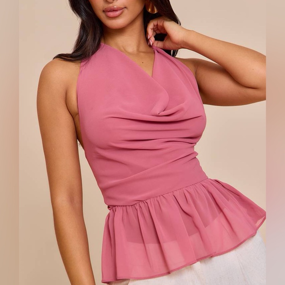 PrettyLittleThing Rose Pink Draped Peplum Cami